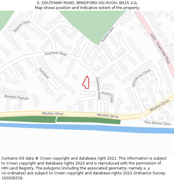 5, SOUTHWAY ROAD, BRADFORD-ON-AVON, BA15 1UL: Location map and indicative extent of plot
