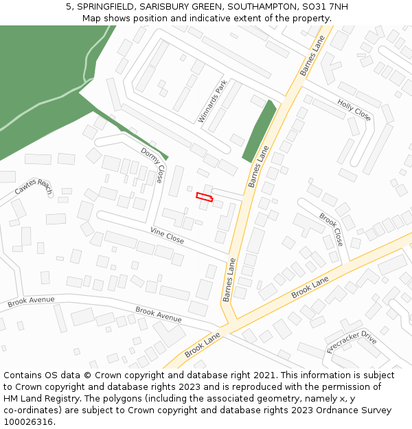 5, SPRINGFIELD, SARISBURY GREEN, SOUTHAMPTON, SO31 7NH: Location map and indicative extent of plot