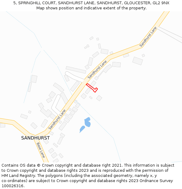 5, SPRINGHILL COURT, SANDHURST LANE, SANDHURST, GLOUCESTER, GL2 9NX: Location map and indicative extent of plot