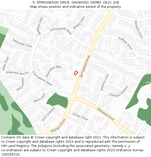 5, SPRINGWOOD DRIVE, OAKWOOD, DERBY, DE21 2HE: Location map and indicative extent of plot