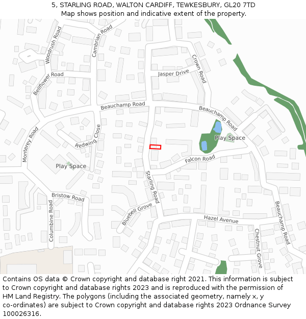 5, STARLING ROAD, WALTON CARDIFF, TEWKESBURY, GL20 7TD: Location map and indicative extent of plot