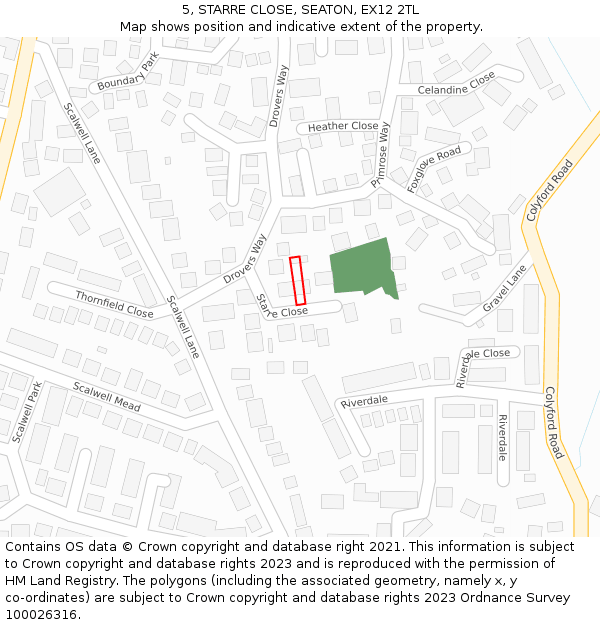 5, STARRE CLOSE, SEATON, EX12 2TL: Location map and indicative extent of plot
