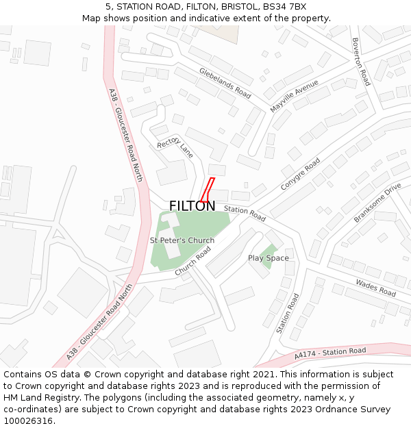 5, STATION ROAD, FILTON, BRISTOL, BS34 7BX: Location map and indicative extent of plot