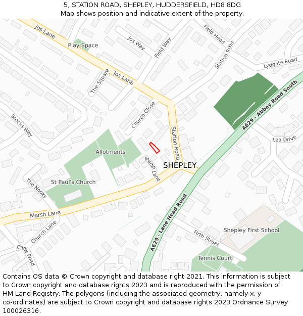 5, STATION ROAD, SHEPLEY, HUDDERSFIELD, HD8 8DG: Location map and indicative extent of plot