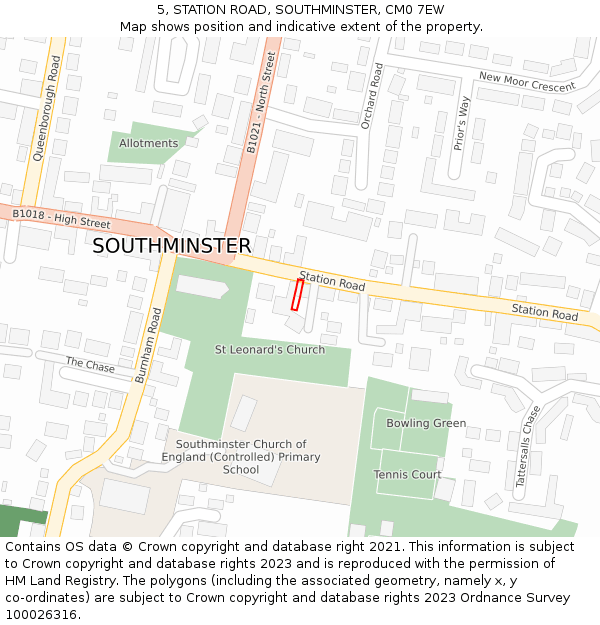 5, STATION ROAD, SOUTHMINSTER, CM0 7EW: Location map and indicative extent of plot