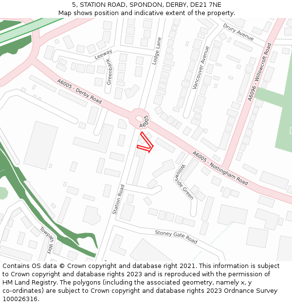 5, STATION ROAD, SPONDON, DERBY, DE21 7NE: Location map and indicative extent of plot