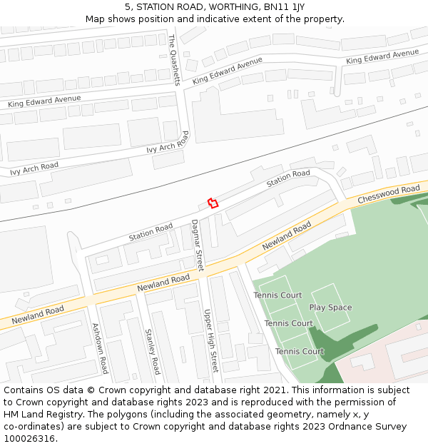 5, STATION ROAD, WORTHING, BN11 1JY: Location map and indicative extent of plot