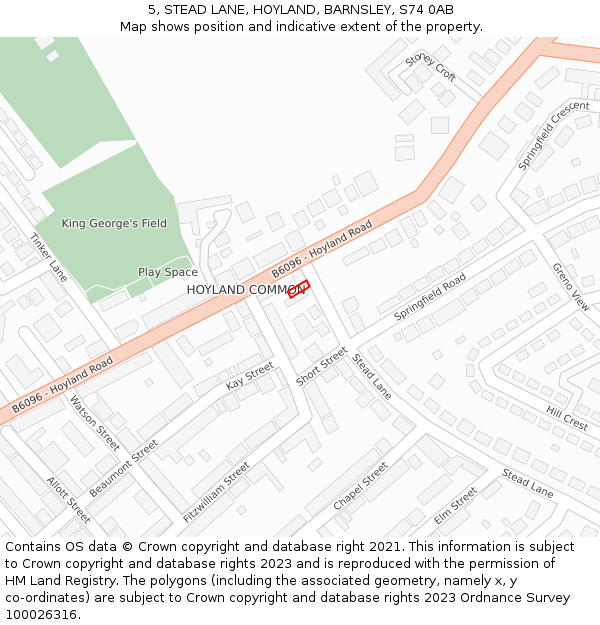 5, STEAD LANE, HOYLAND, BARNSLEY, S74 0AB: Location map and indicative extent of plot