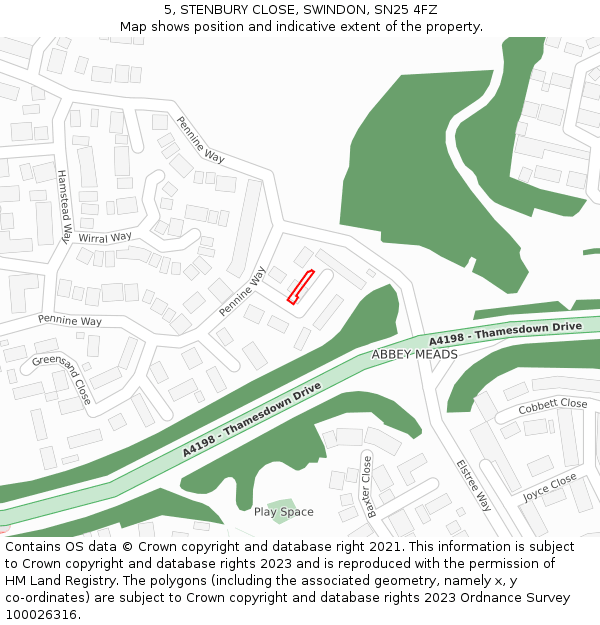 5, STENBURY CLOSE, SWINDON, SN25 4FZ: Location map and indicative extent of plot