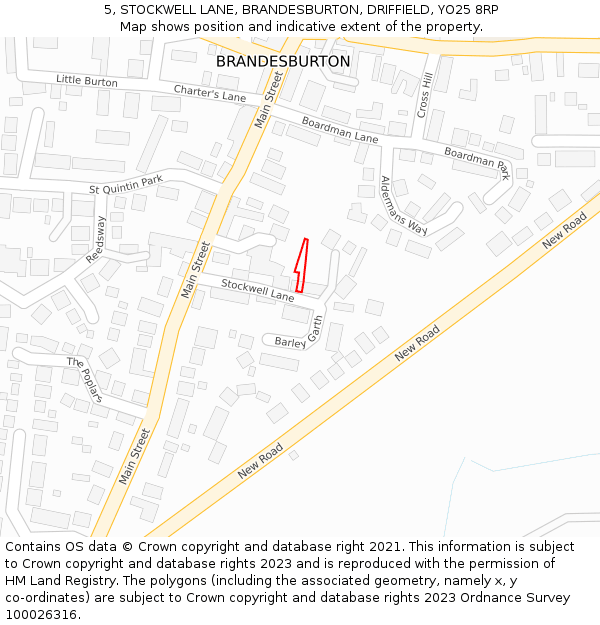 5, STOCKWELL LANE, BRANDESBURTON, DRIFFIELD, YO25 8RP: Location map and indicative extent of plot