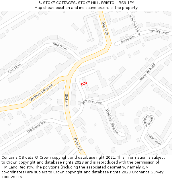 5, STOKE COTTAGES, STOKE HILL, BRISTOL, BS9 1EY: Location map and indicative extent of plot