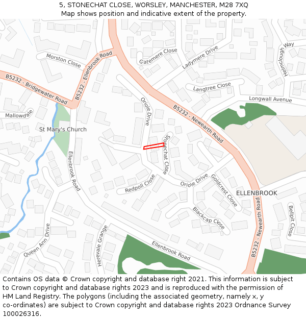 5, STONECHAT CLOSE, WORSLEY, MANCHESTER, M28 7XQ: Location map and indicative extent of plot