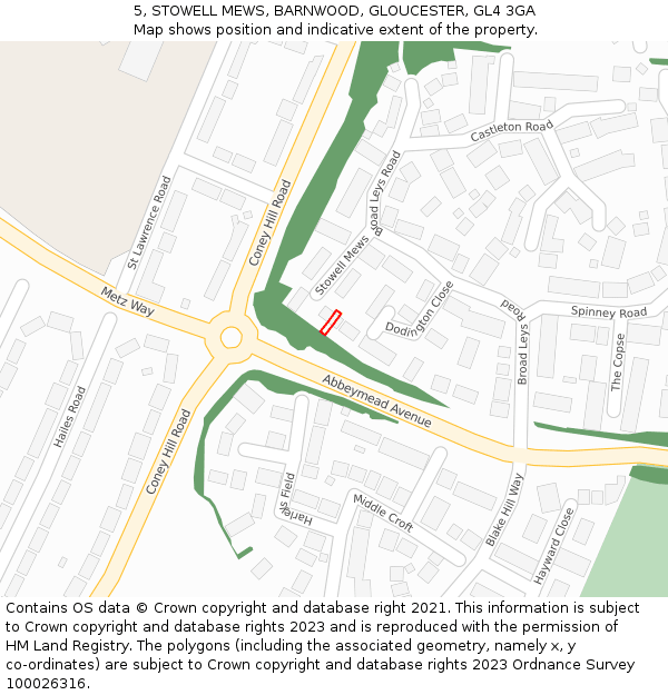 5, STOWELL MEWS, BARNWOOD, GLOUCESTER, GL4 3GA: Location map and indicative extent of plot
