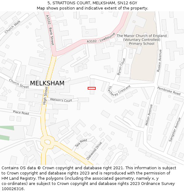 5, STRATTONS COURT, MELKSHAM, SN12 6GY: Location map and indicative extent of plot
