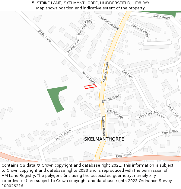 5, STRIKE LANE, SKELMANTHORPE, HUDDERSFIELD, HD8 9AY: Location map and indicative extent of plot