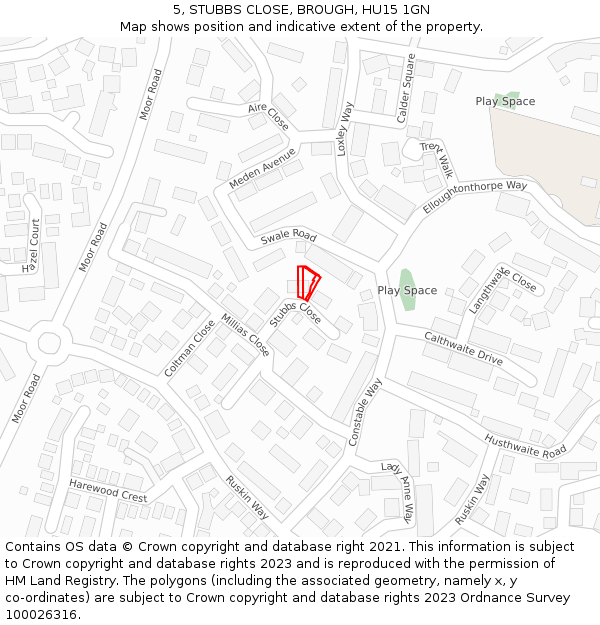 5, STUBBS CLOSE, BROUGH, HU15 1GN: Location map and indicative extent of plot