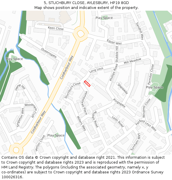 5, STUCHBURY CLOSE, AYLESBURY, HP19 8GD: Location map and indicative extent of plot