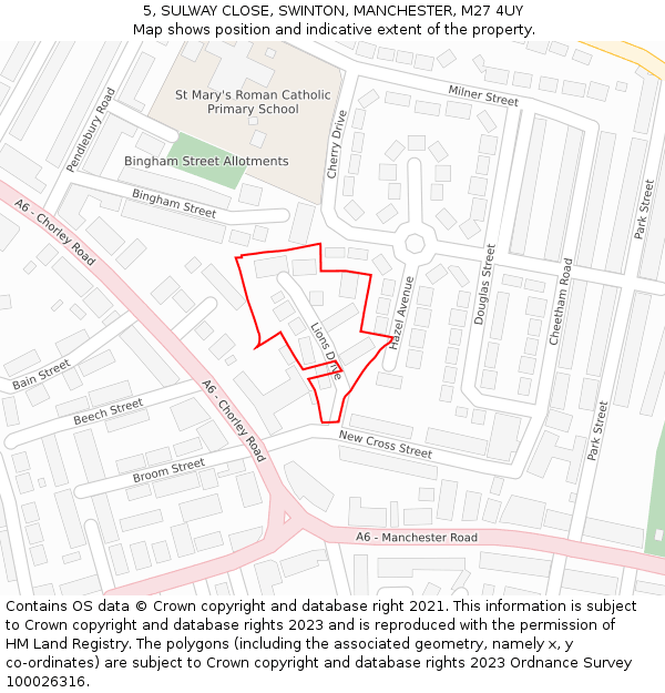 5, SULWAY CLOSE, SWINTON, MANCHESTER, M27 4UY: Location map and indicative extent of plot
