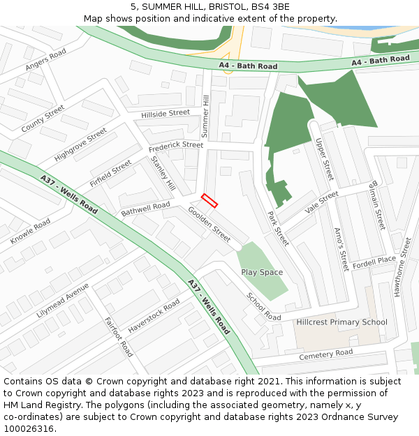 5, SUMMER HILL, BRISTOL, BS4 3BE: Location map and indicative extent of plot