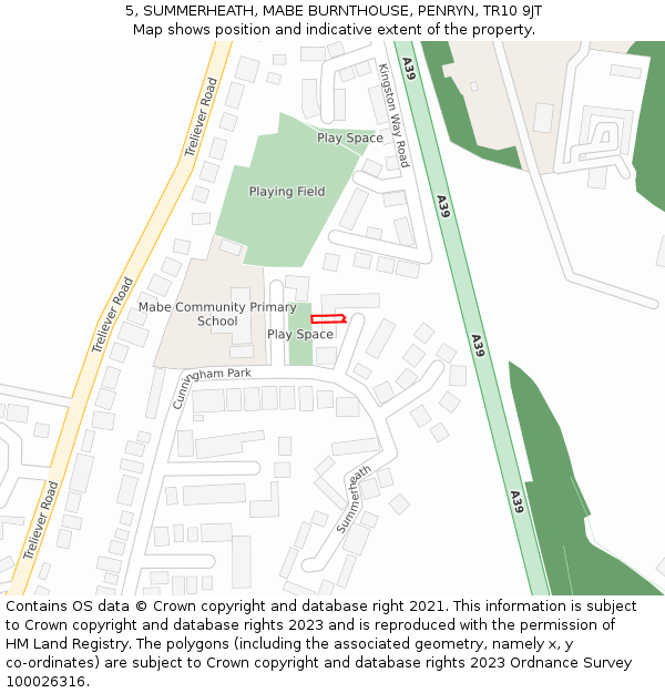 5, SUMMERHEATH, MABE BURNTHOUSE, PENRYN, TR10 9JT: Location map and indicative extent of plot
