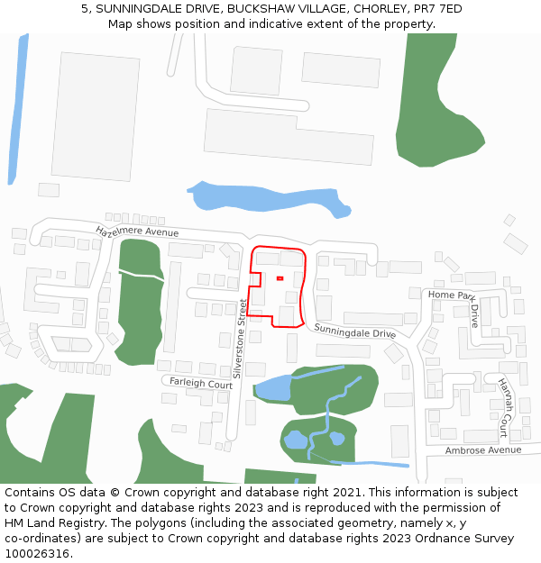 5, SUNNINGDALE DRIVE, BUCKSHAW VILLAGE, CHORLEY, PR7 7ED: Location map and indicative extent of plot