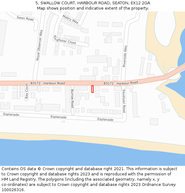 5, SWALLOW COURT, HARBOUR ROAD, SEATON, EX12 2GA: Location map and indicative extent of plot