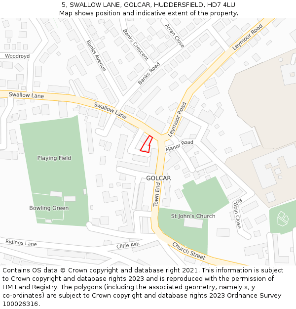 5, SWALLOW LANE, GOLCAR, HUDDERSFIELD, HD7 4LU: Location map and indicative extent of plot