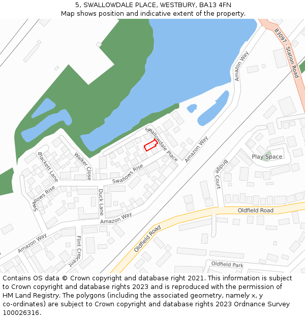 5, SWALLOWDALE PLACE, WESTBURY, BA13 4FN: Location map and indicative extent of plot