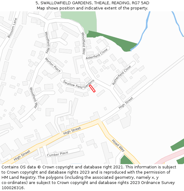 5, SWALLOWFIELD GARDENS, THEALE, READING, RG7 5AD: Location map and indicative extent of plot