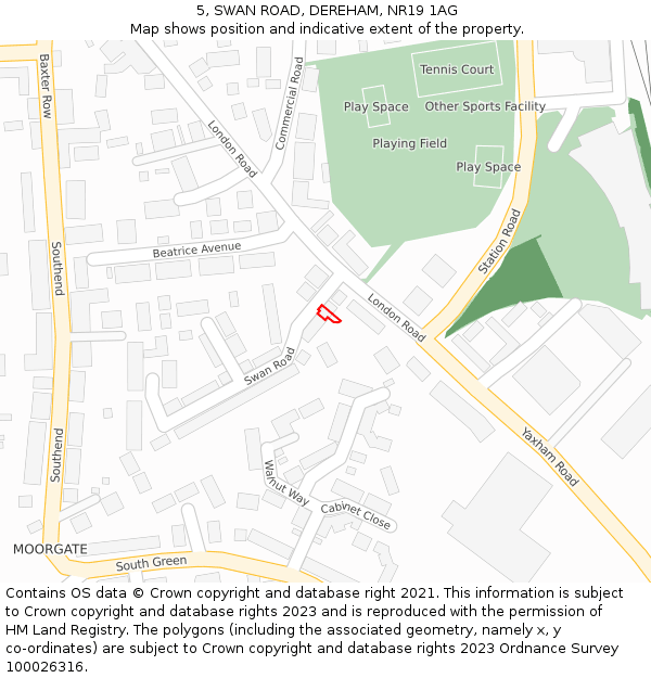 5, SWAN ROAD, DEREHAM, NR19 1AG: Location map and indicative extent of plot