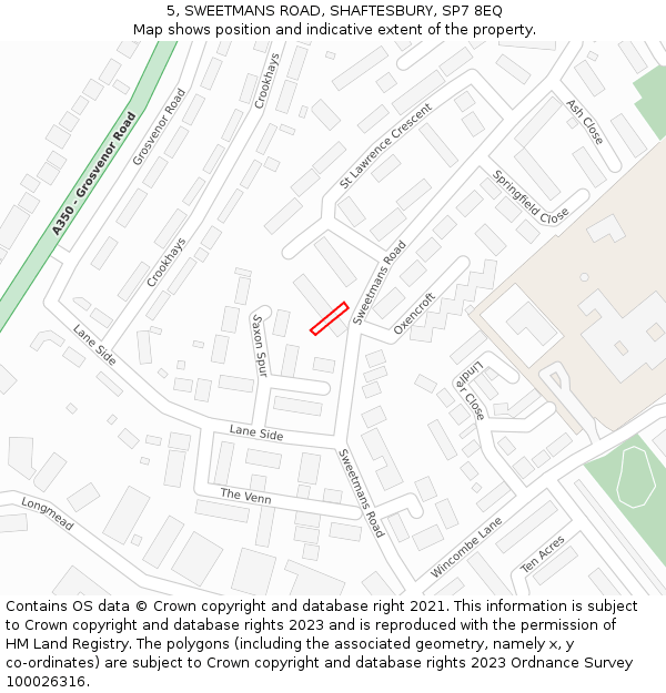 5, SWEETMANS ROAD, SHAFTESBURY, SP7 8EQ: Location map and indicative extent of plot