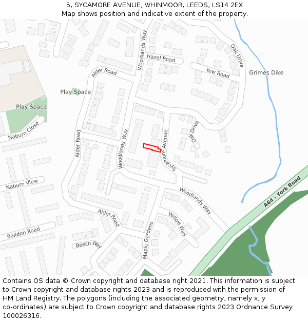 5, SYCAMORE AVENUE, WHINMOOR, LEEDS, LS14 2EX: Location map and indicative extent of plot