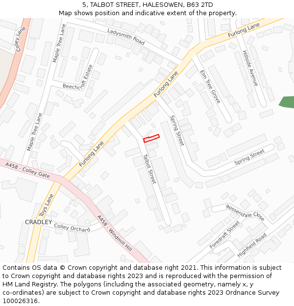 5, TALBOT STREET, HALESOWEN, B63 2TD: Location map and indicative extent of plot