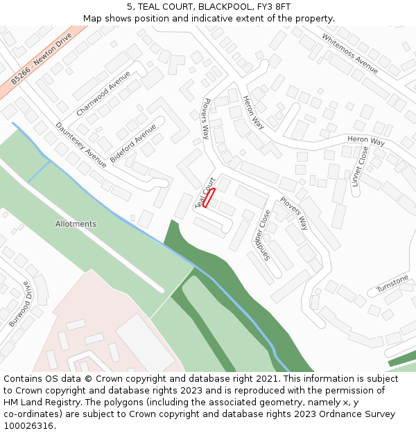 5, TEAL COURT, BLACKPOOL, FY3 8FT: Location map and indicative extent of plot
