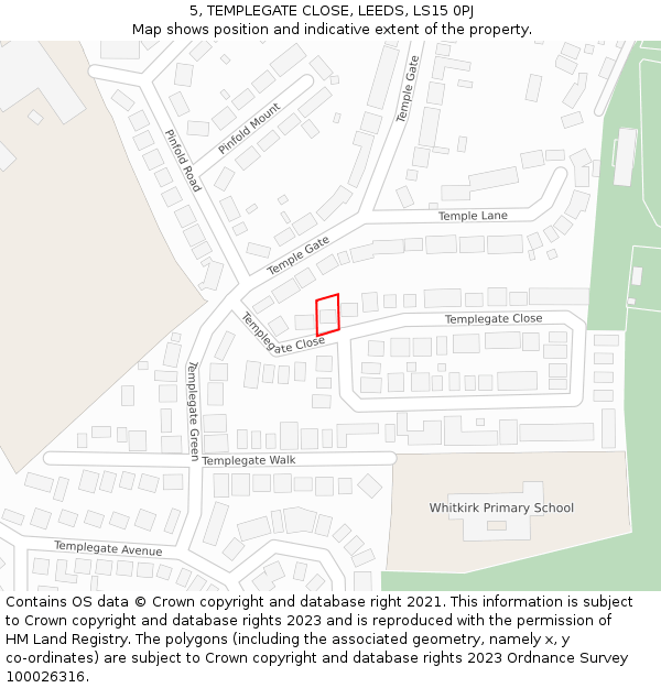 5, TEMPLEGATE CLOSE, LEEDS, LS15 0PJ: Location map and indicative extent of plot