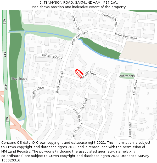 5, TENNYSON ROAD, SAXMUNDHAM, IP17 1WU: Location map and indicative extent of plot