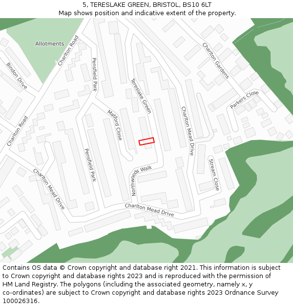 5, TERESLAKE GREEN, BRISTOL, BS10 6LT: Location map and indicative extent of plot