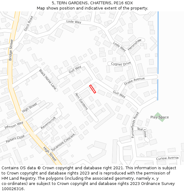 5, TERN GARDENS, CHATTERIS, PE16 6DX: Location map and indicative extent of plot