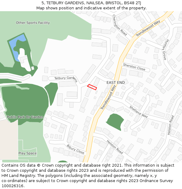 5, TETBURY GARDENS, NAILSEA, BRISTOL, BS48 2TJ: Location map and indicative extent of plot