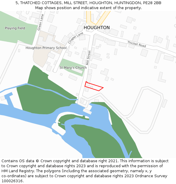 5, THATCHED COTTAGES, MILL STREET, HOUGHTON, HUNTINGDON, PE28 2BB: Location map and indicative extent of plot