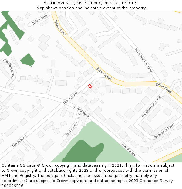 5, THE AVENUE, SNEYD PARK, BRISTOL, BS9 1PB: Location map and indicative extent of plot