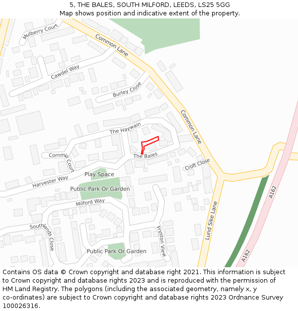5, THE BALES, SOUTH MILFORD, LEEDS, LS25 5GG: Location map and indicative extent of plot