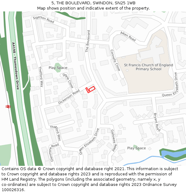 5, THE BOULEVARD, SWINDON, SN25 1WB: Location map and indicative extent of plot