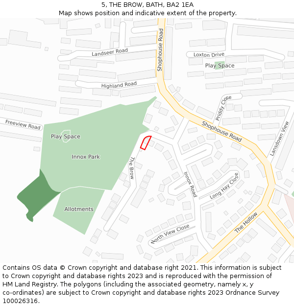 5, THE BROW, BATH, BA2 1EA: Location map and indicative extent of plot