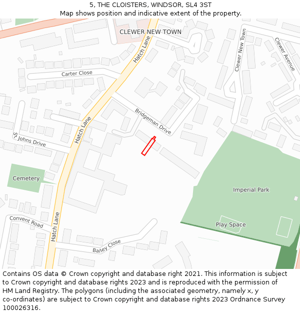 5, THE CLOISTERS, WINDSOR, SL4 3ST: Location map and indicative extent of plot