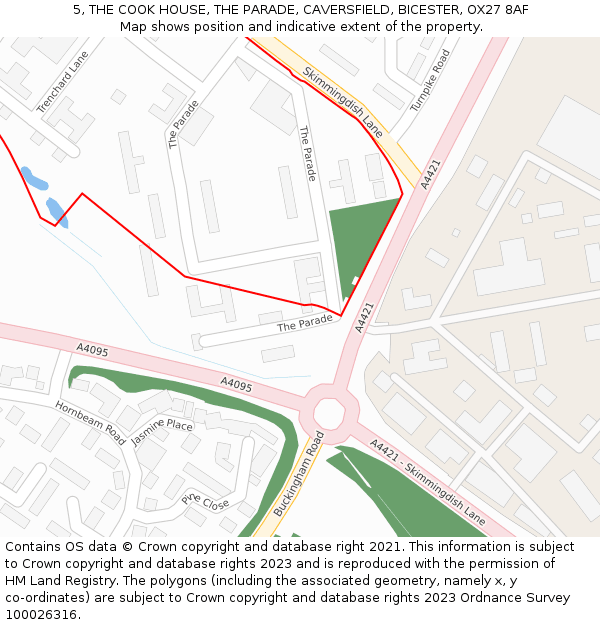 5, THE COOK HOUSE, THE PARADE, CAVERSFIELD, BICESTER, OX27 8AF: Location map and indicative extent of plot