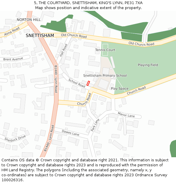 5, THE COURTYARD, SNETTISHAM, KING'S LYNN, PE31 7XA: Location map and indicative extent of plot