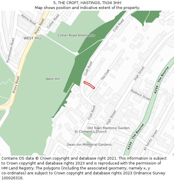 5, THE CROFT, HASTINGS, TN34 3HH: Location map and indicative extent of plot