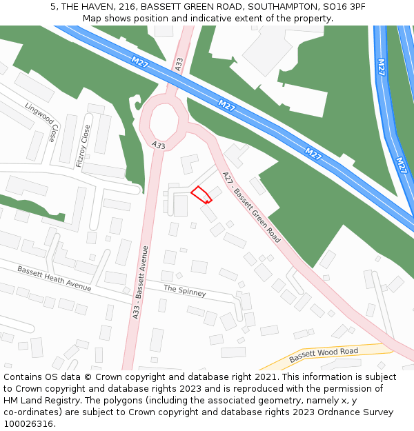 5, THE HAVEN, 216, BASSETT GREEN ROAD, SOUTHAMPTON, SO16 3PF: Location map and indicative extent of plot