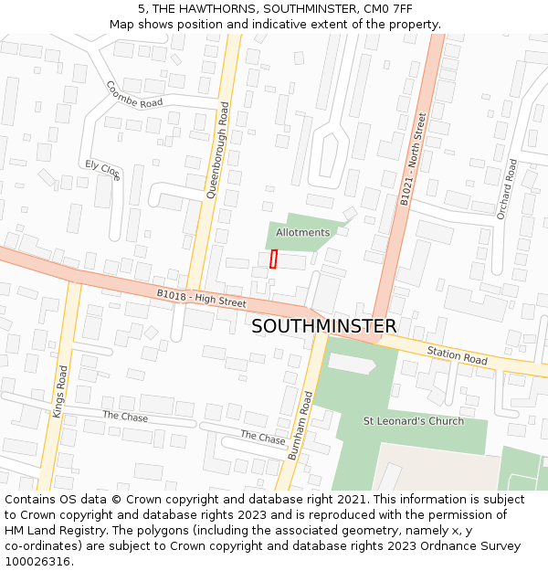 5, THE HAWTHORNS, SOUTHMINSTER, CM0 7FF: Location map and indicative extent of plot